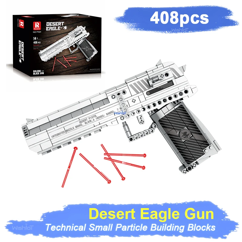 77001 Desert Eagle Gun Model 408Pcs DIY Assembly Building Blocks Military Guns Series Educational Toy Gift for Boys & Adults