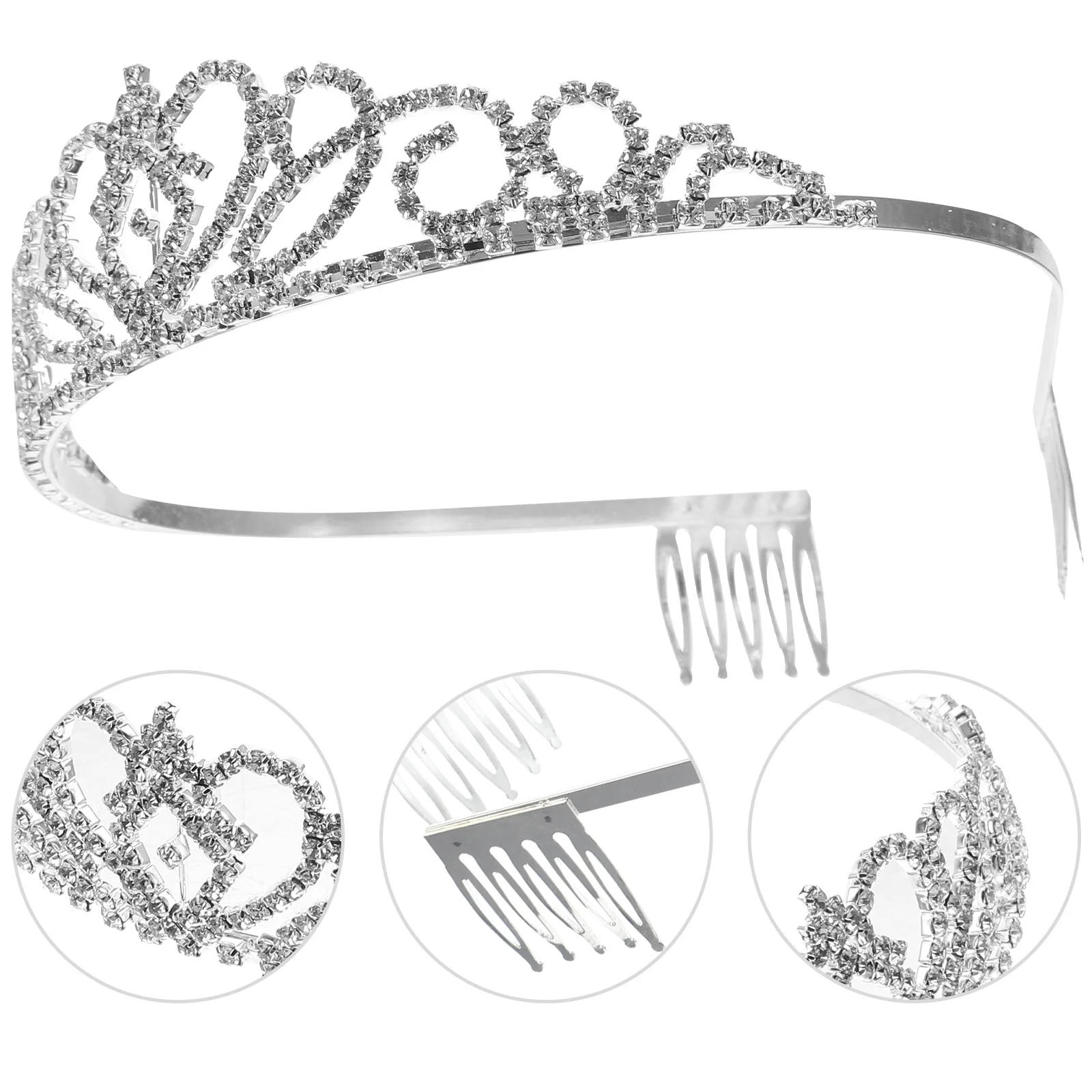 

Girls Crown Rhinestones Silver Tiaras Women Birthday Party Hair Accessories Princess naments Sturdy Material Long Lasting