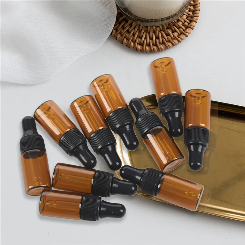 A36T-100Pcs 3Ml Empty Brown Glass Dropper Bottles With Pipette For Essential Oil