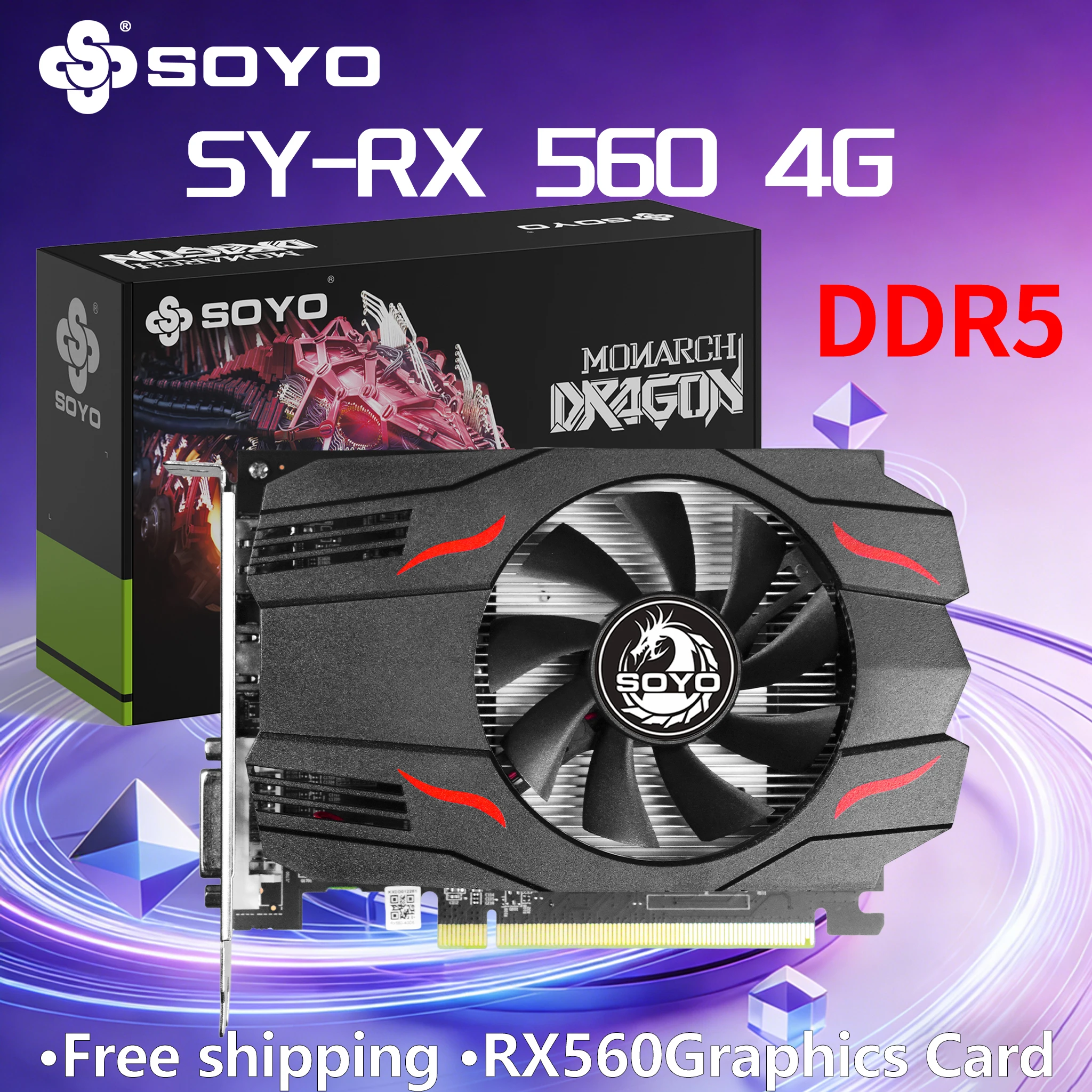 SOYO AMD Graphics Cards RX 560 4G DDR5 128Bit single fan DVI+HDMI+DP PCIE3.0*8 Video Card for gamer Desktop Computer components