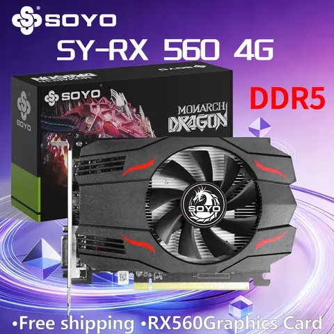 SOYO AMD Graphics Cards RX 560 4G DDR5 128Bit single fan DVI+HDMI+DP PCIE3.0*8 Video Card for gamer Desktop Computer components
