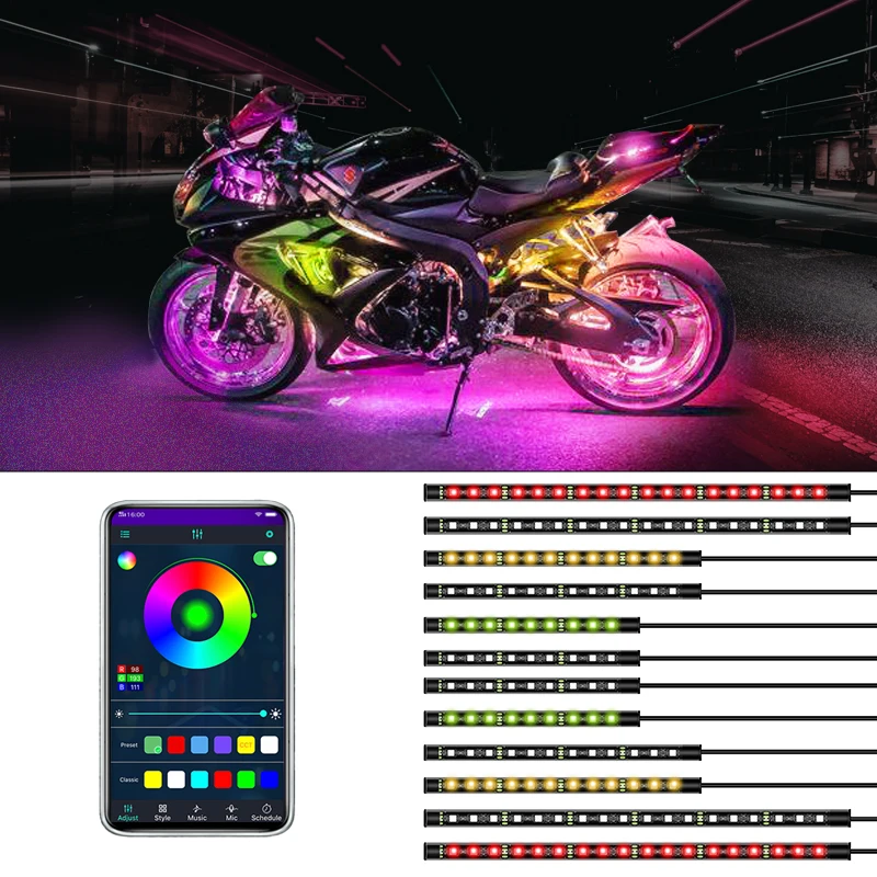 

LED Motorcycle Decorative Ambient Light Strip Waterproof Flexible RGB APP Bluetooth Control Moto Car Backlit Atmosphere Lamp 12V