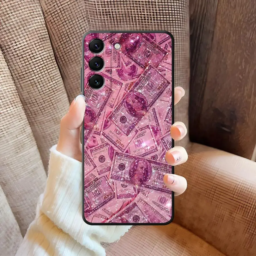 Pink Dollar Full Case for Samsung Galaxy A05 A06 A50 A70 A20 A13 A30 A15 A04 A10 A12 A40 A16 A17 Black Soft Phone Cover