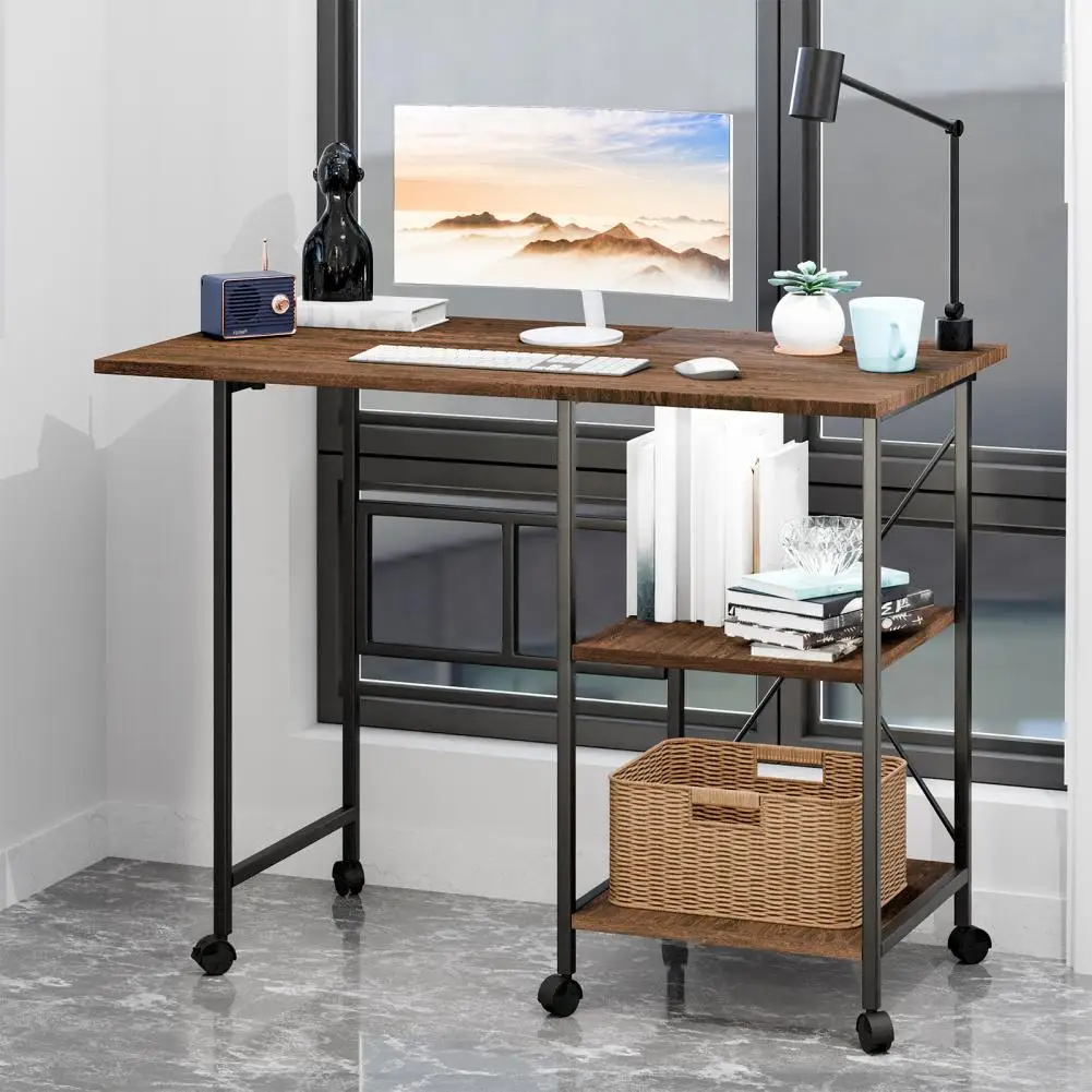 Foldable Computer Desk Bookshelf Design Strong Load-bearin Home Office Desk Foldable Solid Legs Writing Desk Home Furniture