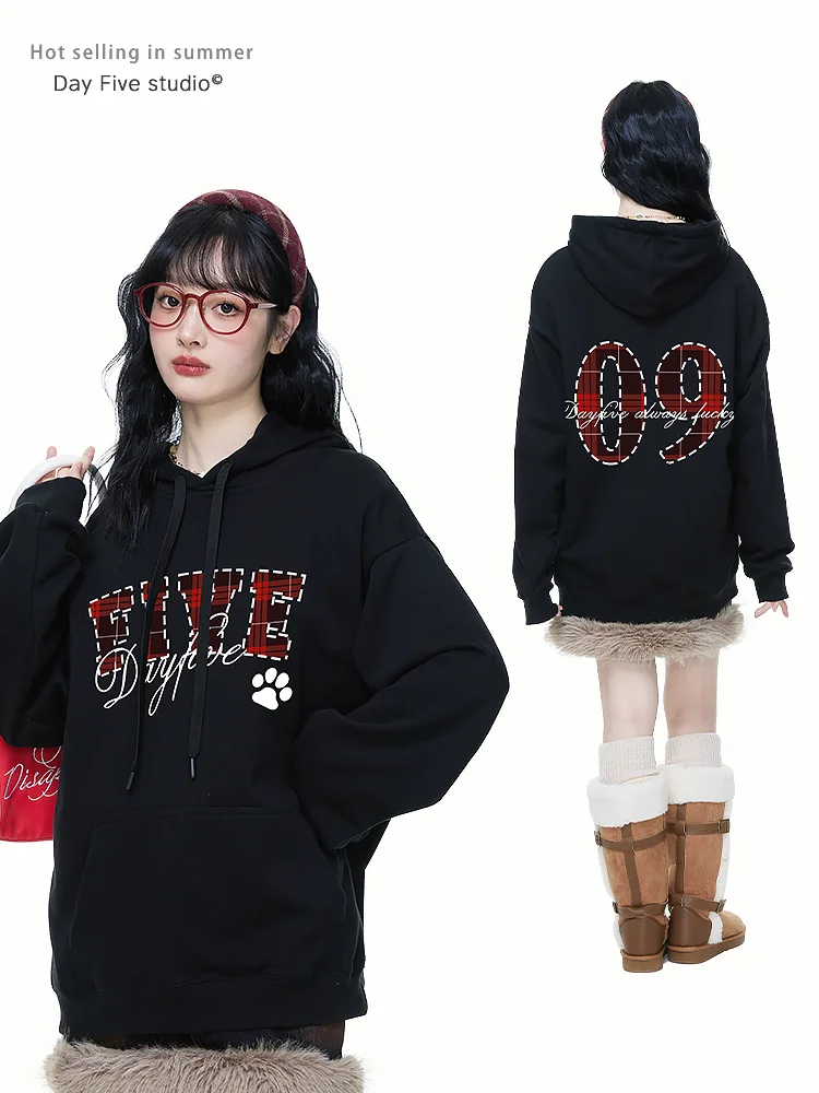 

Толстовка DayFive Design в американском стиле, модная, женская, с капюшоном, на флисовой подкладке, с принтом, повседневная