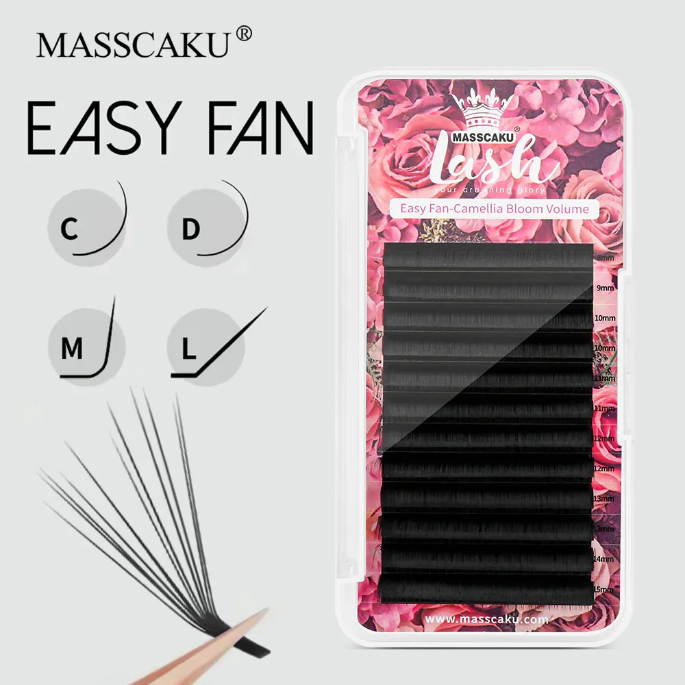 

MASSCAKU Camellia Blooming Eyelash Extension L M Curl 100% Handmade Self-Making Auto Fans Individual Lashes for Maquillaje Mujer