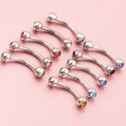 Multi Color 3mm Crystal 16G 1.2mm Steel Curved Barbell Eyebrow Ring 8mm Bar Tragus Ear Conch Cartilage Piercing