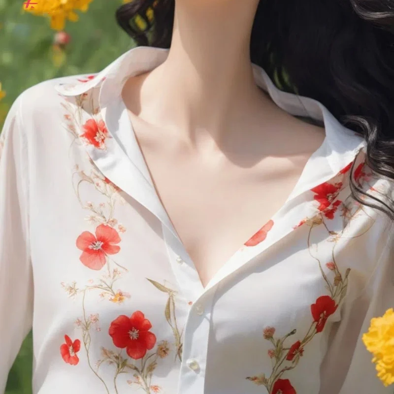 Spring Autumn Fashion Turn-down Collar Long Sleeve Printing Floral Blouses Women\'s Clothing Loose Button All-match Korean Shirts