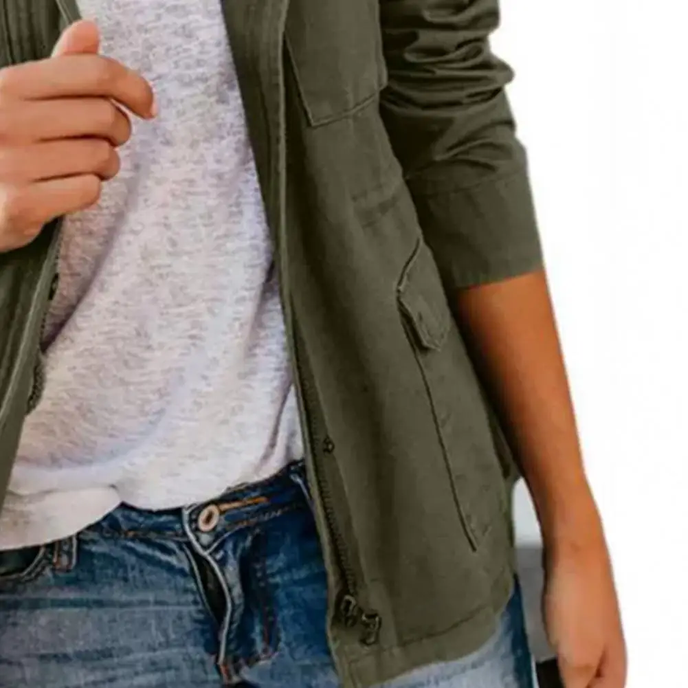 

Trench Coat Short Jacket Versatile Women Jacket Long Sleeve Lapel Coat Boyfriend Style Outerwear with Multiple Pockets