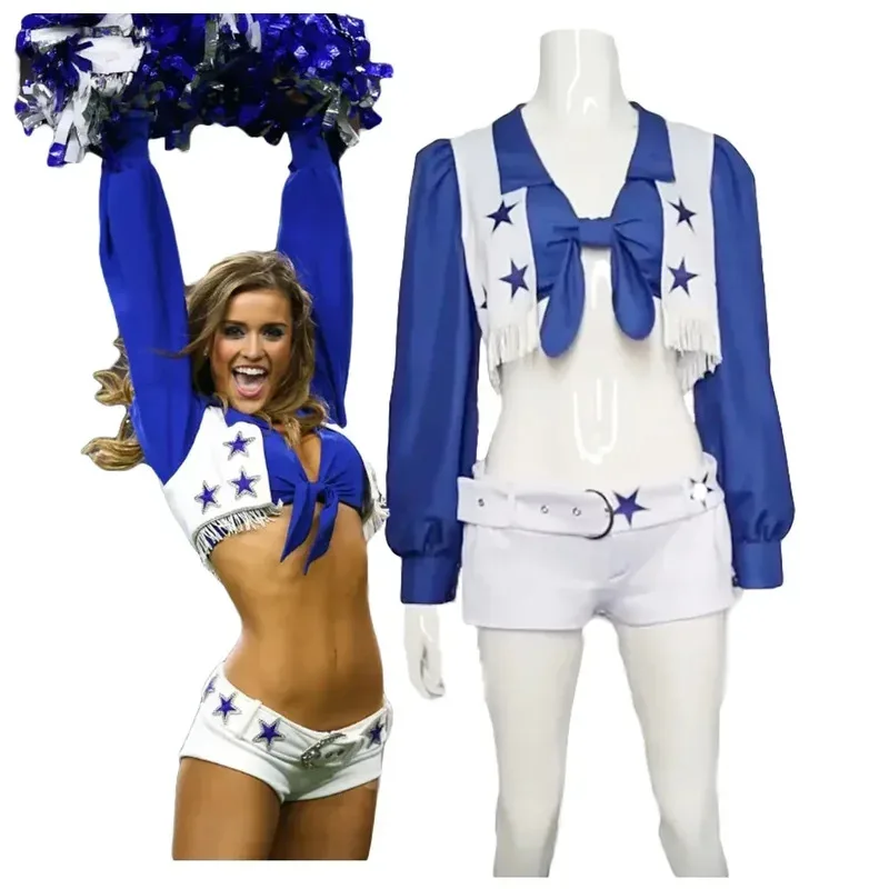 

Dallas Cowboys Cheerleader Costume Women Adult Star Cheerleading Sports Uniform Sexy Top and Shorts Set Halloween Fancy Cloth