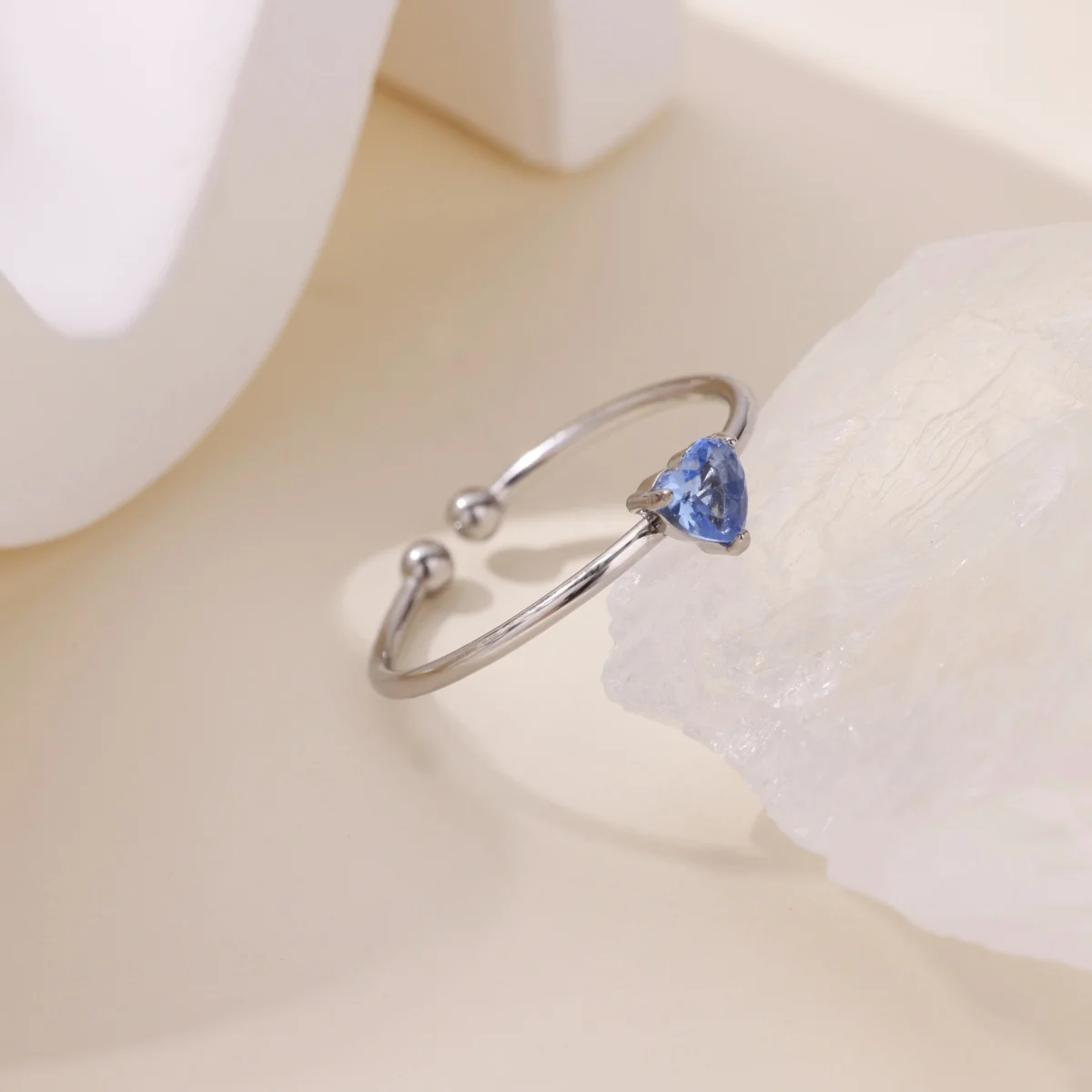 Women's Stainless Steel Heart Ring with Tiny Zircon, Gift Idea