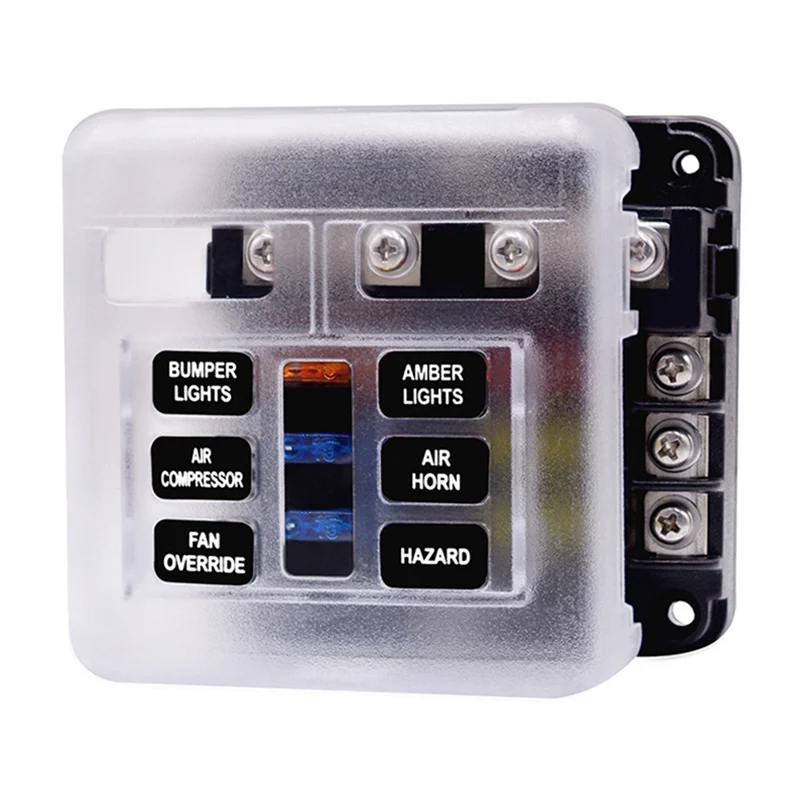 

12V Fuse Block Negative Bus Fuse Box With LED Warning Indicator Proof Cover-6 Circuits With Negative Bus Fuse Box-New