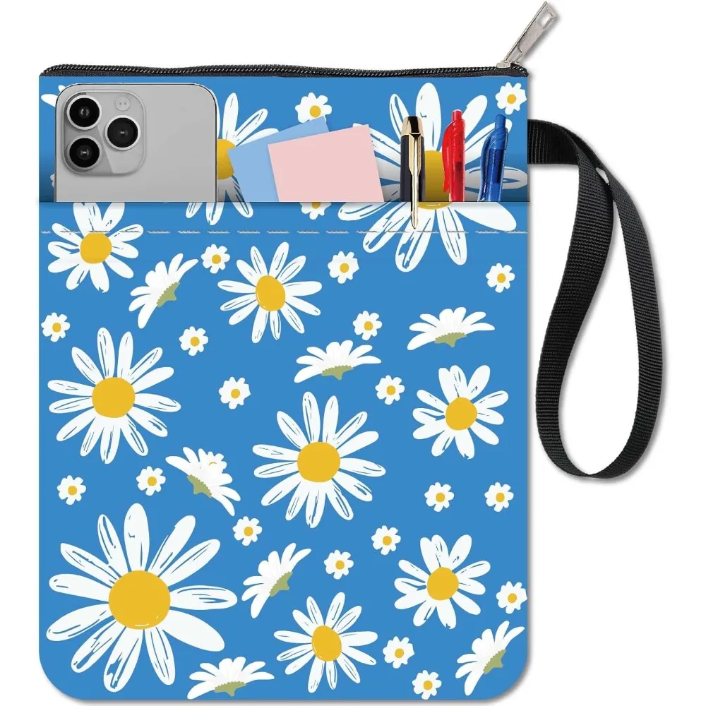 Gänseblümchen-Buchhülle, Blumen-Buchhüllen, weißer, floraler, blauer Buchschutz für Hardcover, waschbarer Notizbuchhülle aus Stoff