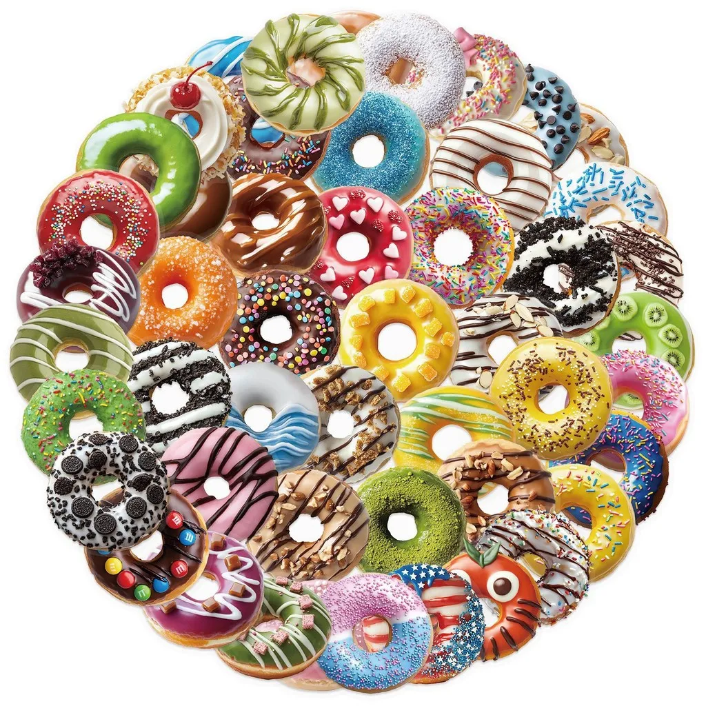 50 قطعة من ملصقات الدونات الكرتونية الشفافة - مواد كتيب PET شفافة مقاومة للماء للقيثارات LanLanStickersWorld Store