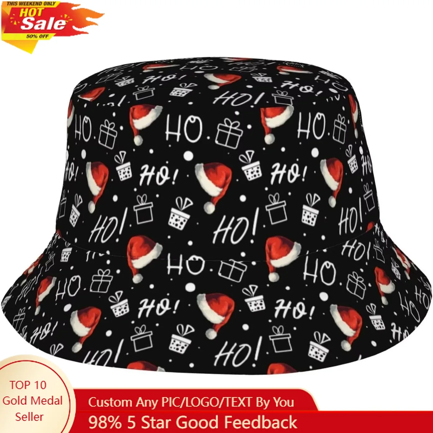 

Merry Christmas Bucket Hat Xmas Hats Santa Hat Happy New Year Fisherman Hats Sun Cap for Women Men Holiday Decor