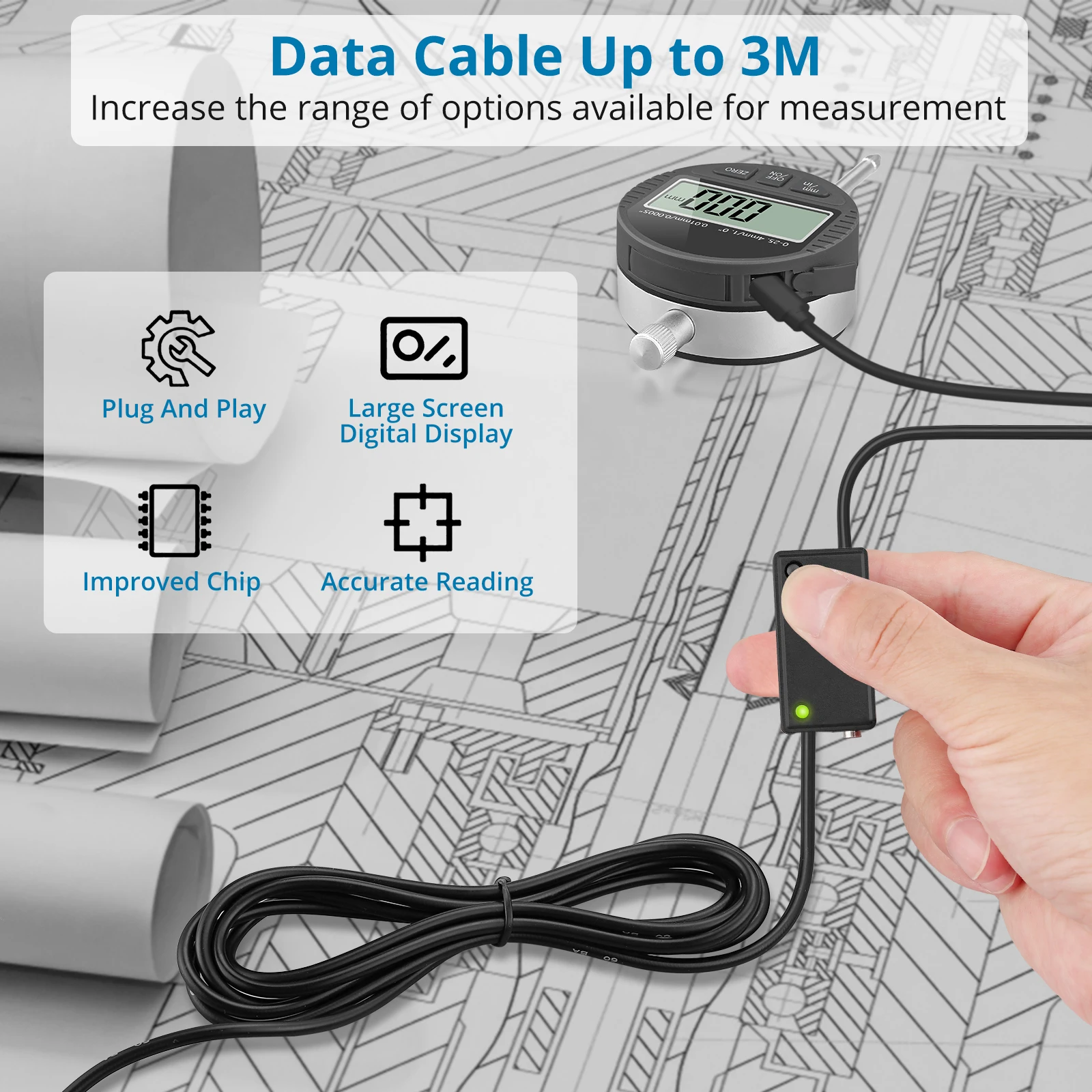 Digital Dial Indicator And Micro Data Cable Set Data Transfer For Surface Software Installation For Window And Apple