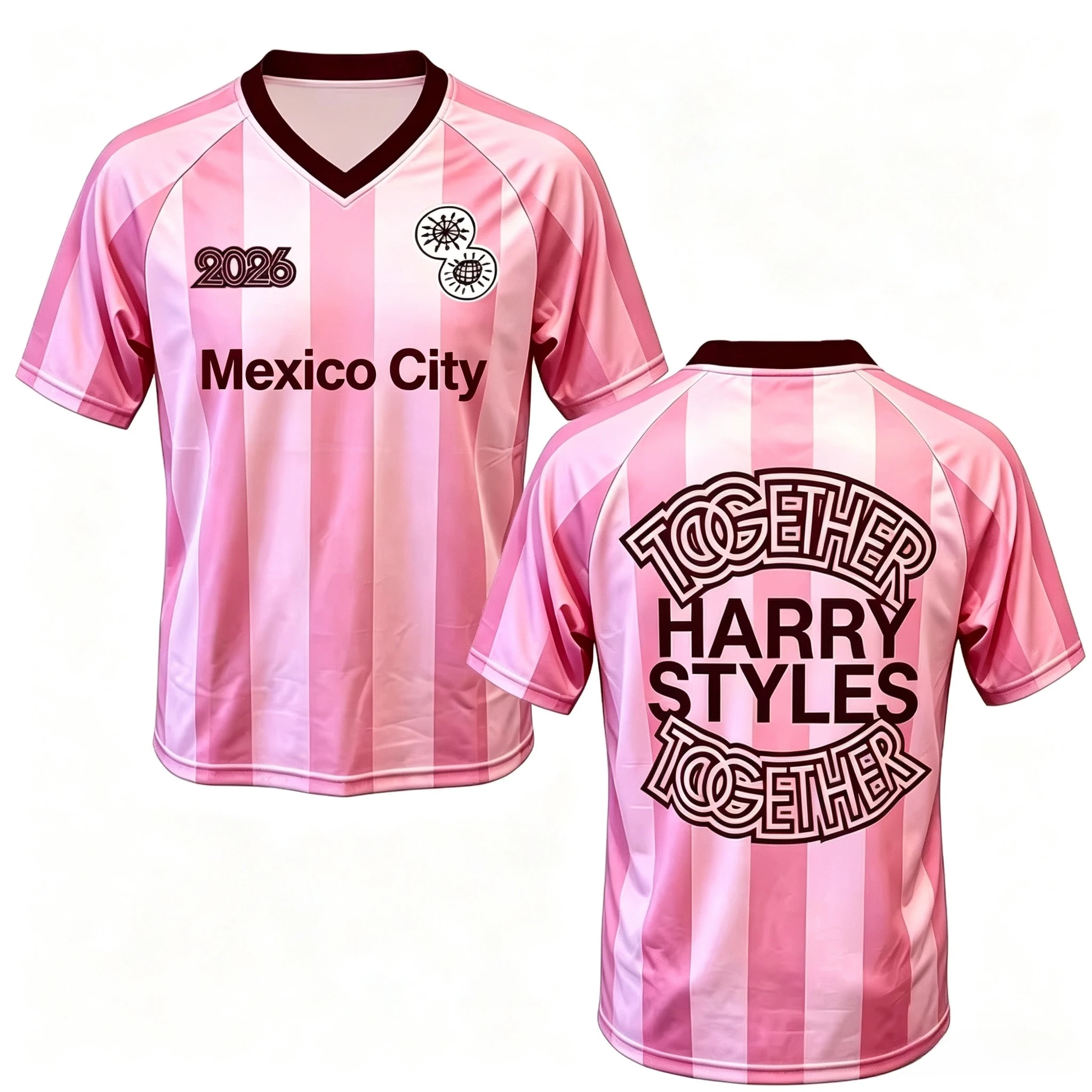 2026 New HarryStyles Together Tour Pink Soccer Jersey MEN WOMEN Shirt Arrivals Shirts Summer V-neck BreathableMesh Unisex TOP
