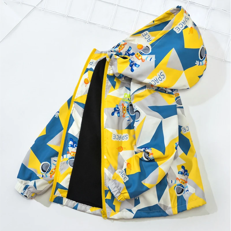Boys spring and autumn plus thin velvet jacket jacket new children's integrated velvet autumn windproof top early winter season