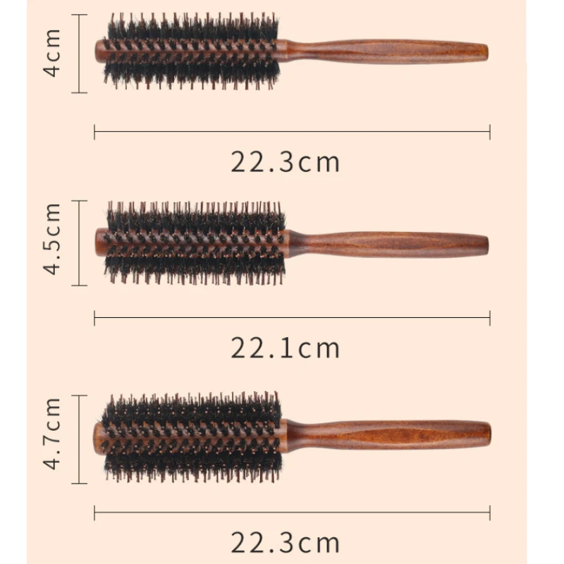 Porcine bristle solid wood curly hair comb Square handle hair roller comb Home style four flat rolling comb hairbrush