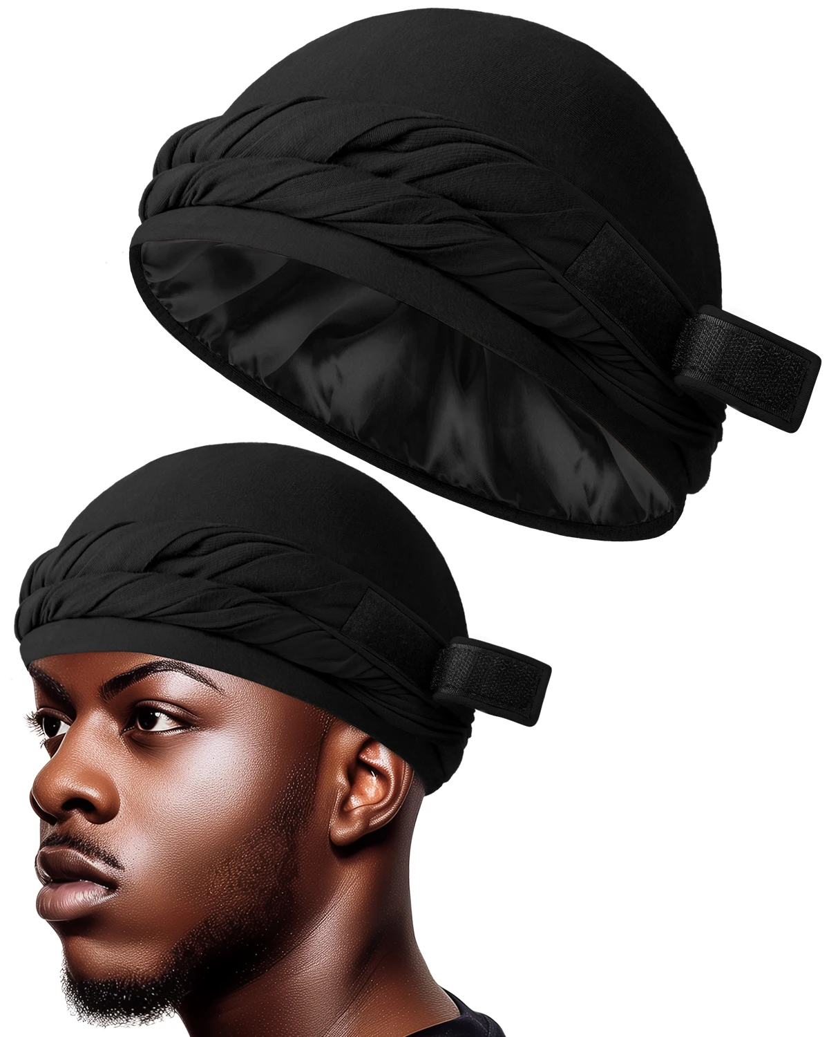 

Tassels Turban for Men & Women,Silk Satin Lined Pre-Tied Halo Turban Durag Head Wrap Skull Cap Beanie for Sleeping