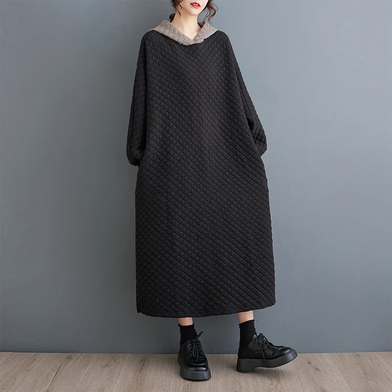 Plus Size Faionable misto cotone con cappuccio Dr Casual Loose Street Sle Long Sve Autunno Inverno Nuovo arrivo per le donne