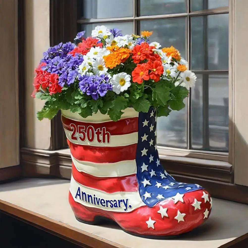 

Outdoor Rain Boot Planting Patriotic American Flag Boot Planter 250th Statue Collector Gift Active Service Collectible 250th