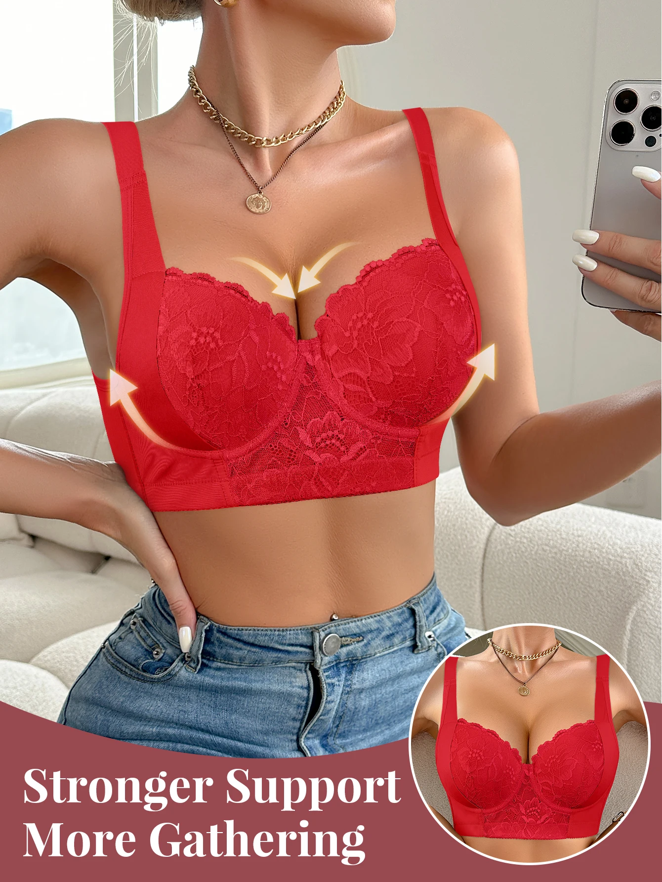 Lingerie da donna sexy in pizzo con molteplici opzioni di colore, comodo reggiseno push-up con ferretto da indossare ogni giorno