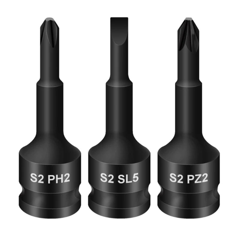 E7CD Fastener Driver Set for Repair, 3 Steel Screwdriver Design with Mixed Head Styles, Integrated 3/8 In Drive 60 Mm Format