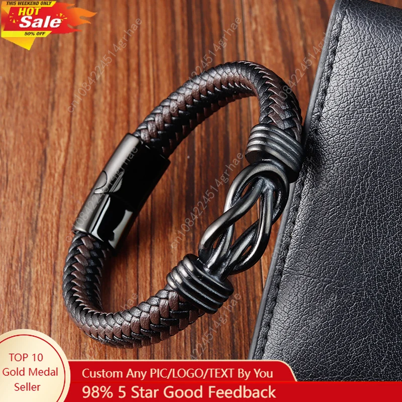 

Stainless Steel Genuine Leather Men Bracelet Black/Brown Color Multi-Layers Accessories Jewelry For Male Female Couple Gift