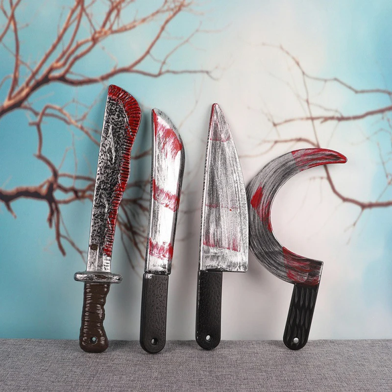 Decorative Bloody Axe Realistic Appearance Plastic Halloween Fake Knife Statue Sickle Knife Terrifying Role Playing Prop Fruit K