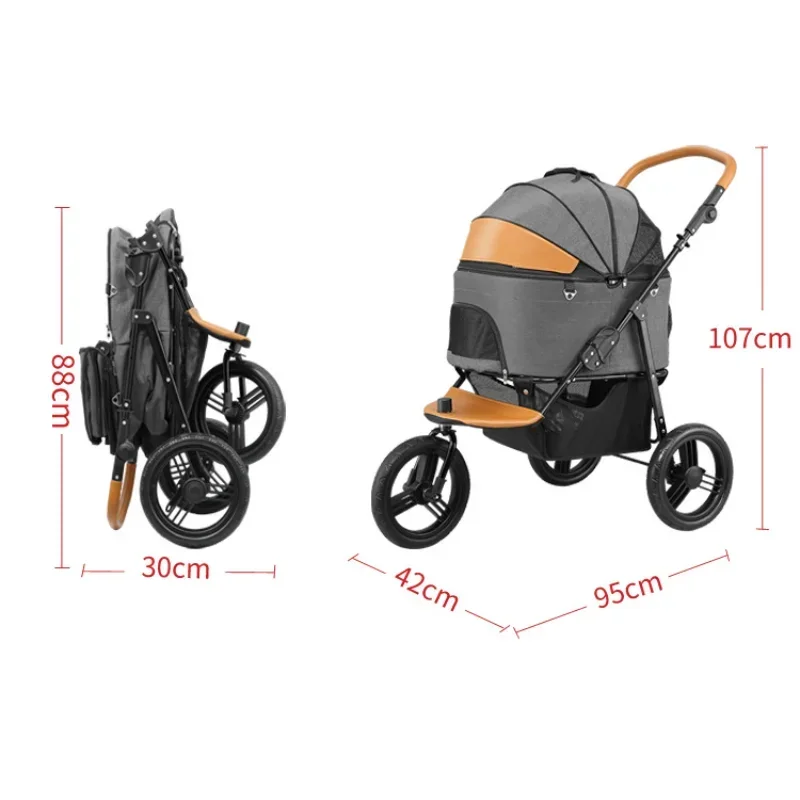 A  Pet Trolley Portable Foldable Detachable Medium Large Dog Cat Outdoor Portable Tricycle Foldable Cat Carrier Cart stroller