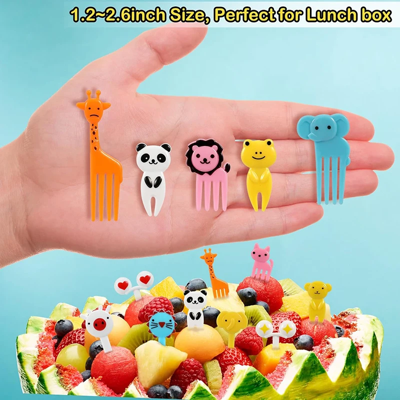 Mini Animals Food Picks for School Kids Children Cute Cartoon Fruit Forks Snack Cake Dessert Toothpicks Lunch Box Accesorioes
