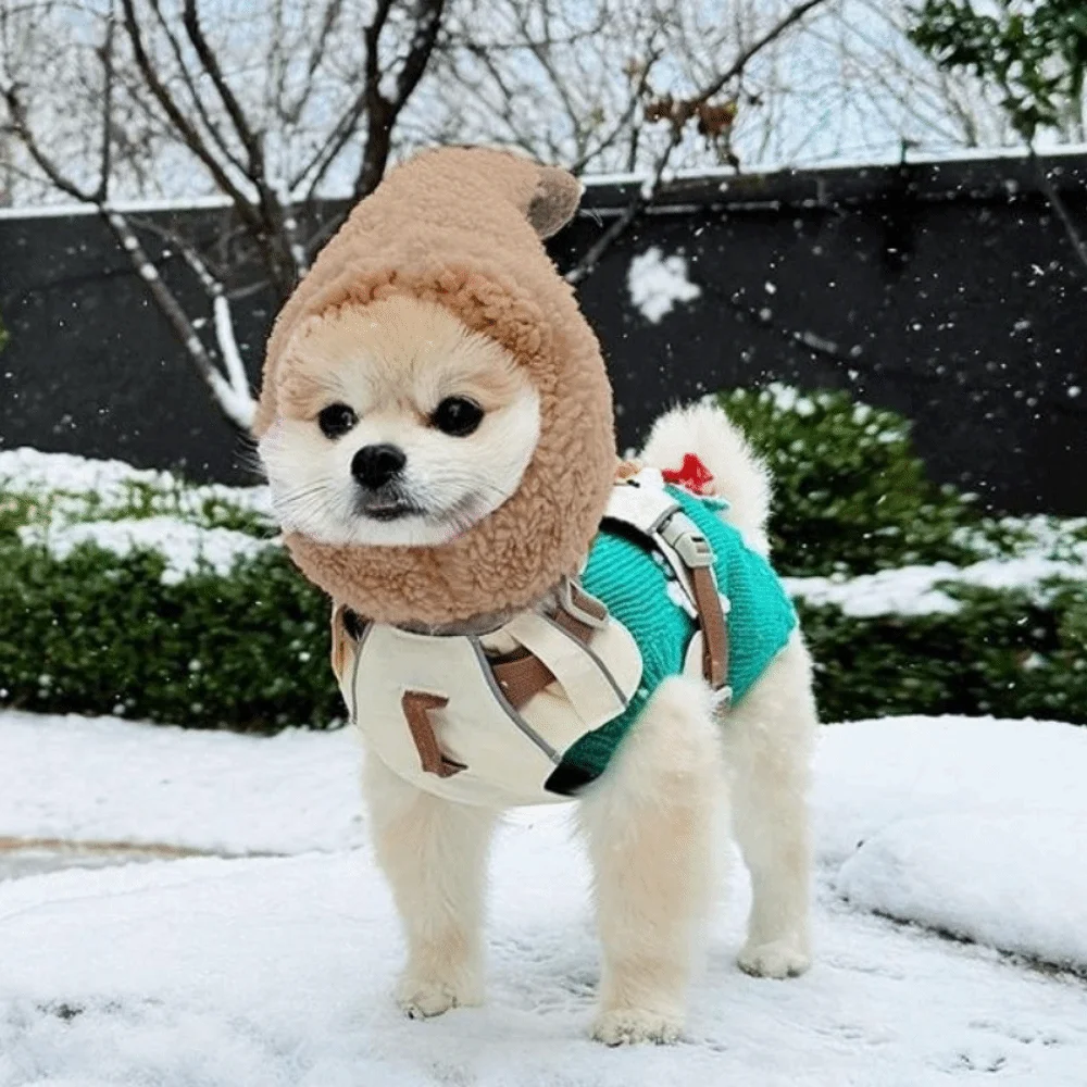 

Funny Warm Pet Head Cover Soft Noise Protection Plush Pet Headgear Comfortable with Ball Winter Pet Hat Party