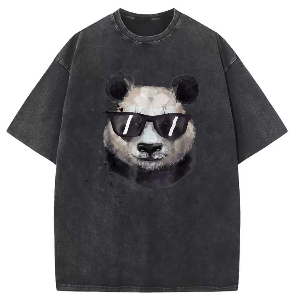 Cute Watercolor Cool Panda Tshirt Oversized Long Sleeve Vintage Sweatshirts Men Tshirts Man Moto Biker Tshirt Retro Cotton Tees