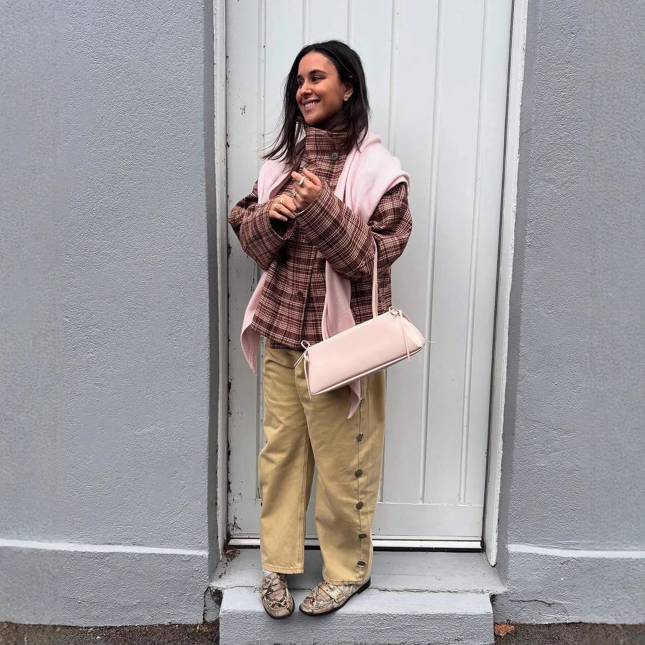 

Popular Autumn and Winter Maillard Stand Collar Single Breasted Plaid Jacket 2025 European and American Fashion