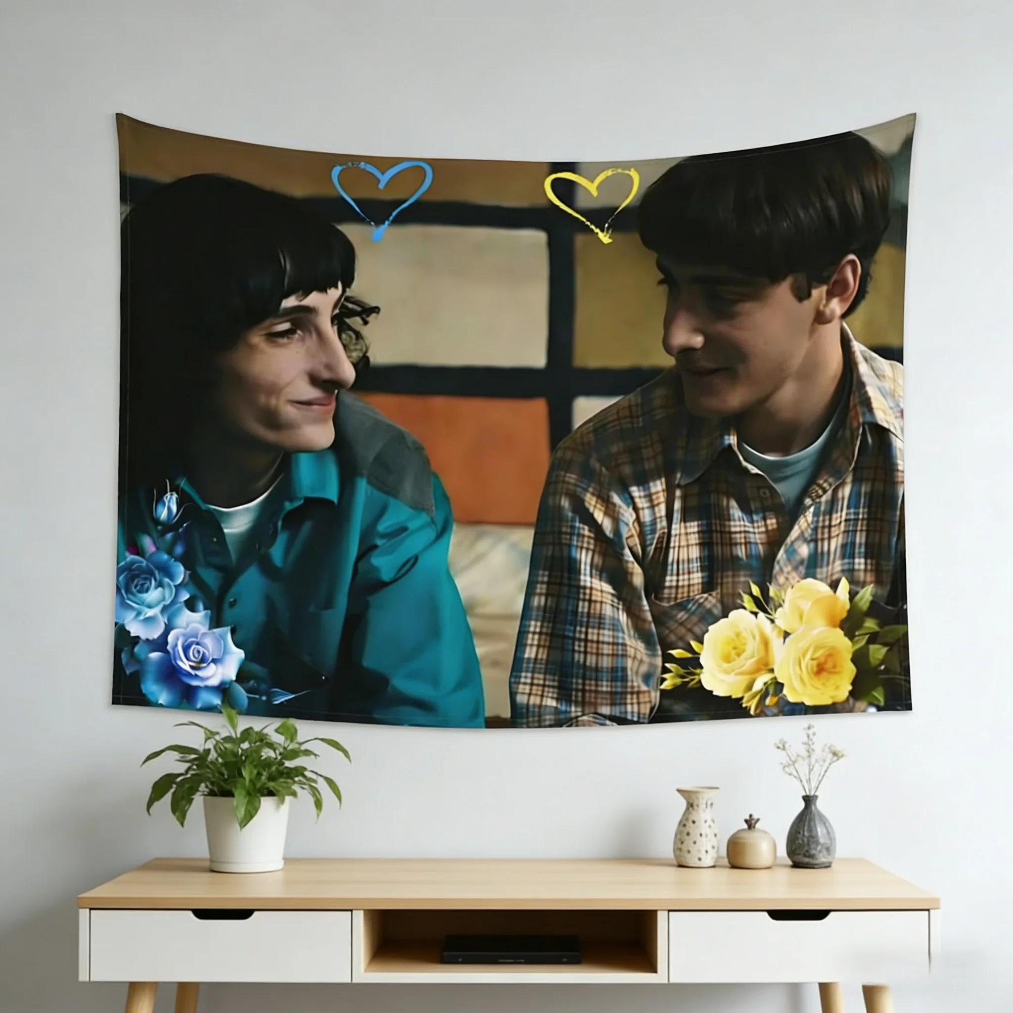 High Quality Byler Heart Floral Tapestry Reusable Durable Multi-Size Flat Print Design for Dorm Bedroom Home Decoration