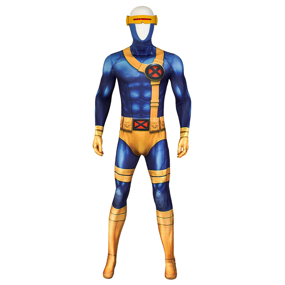 High Quality 3D Print Cyclops Cosplay Costume With U zipper Muscle Shade Cyclops Zentai Suit With Accessory For Halloween Party