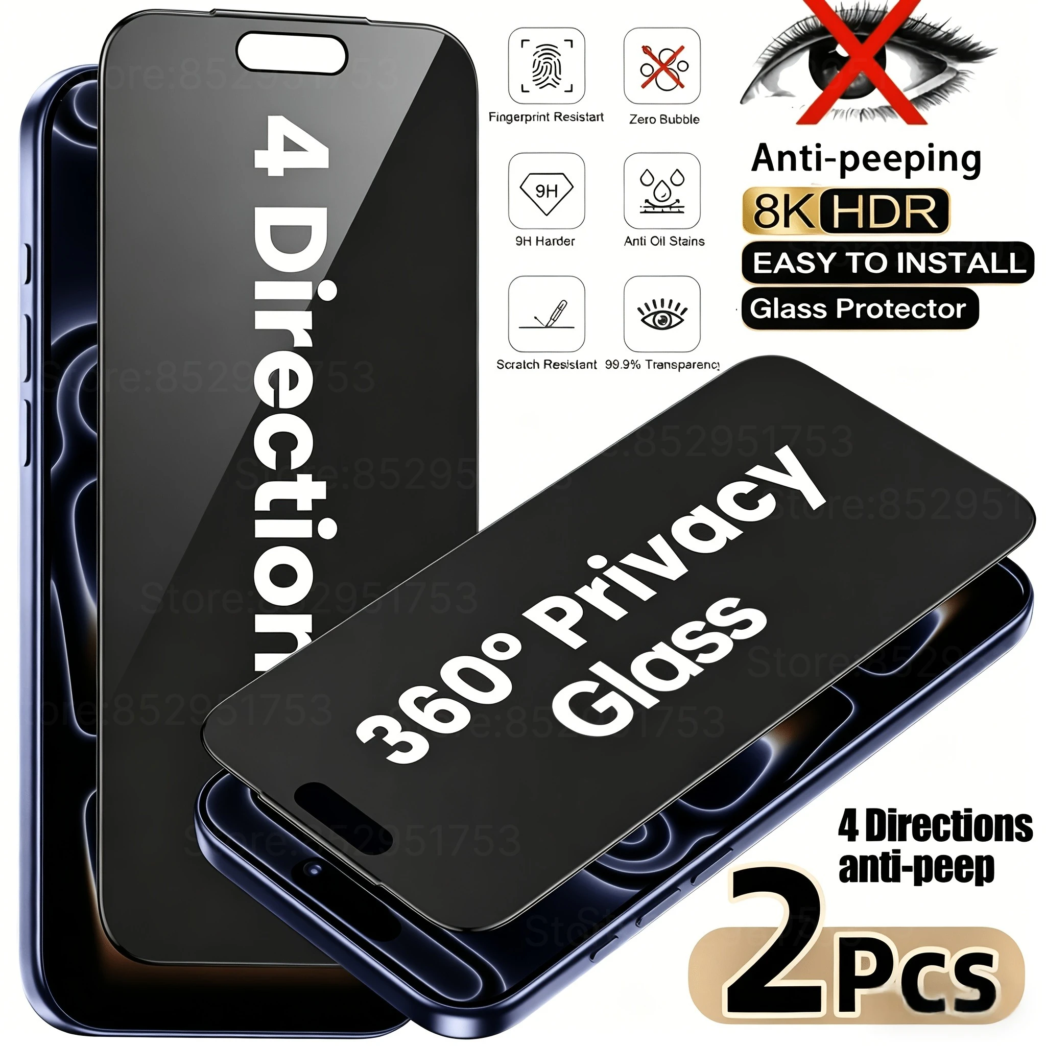 2Pcs Privacy 360 Degree Full Coverage Tempered Glass For iPhone 18 Pro Max 16 15 14 13 17 Pro Max Ultra 14 Plus Screen Protector