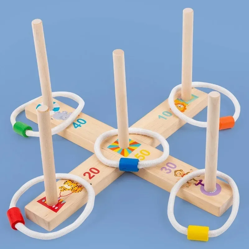 

1 Set Wooden Ferrule Game Puzzle Toy Ring Toss Montessori Toys Throwing Ring Ferrule Game For Family Children Educational Toy