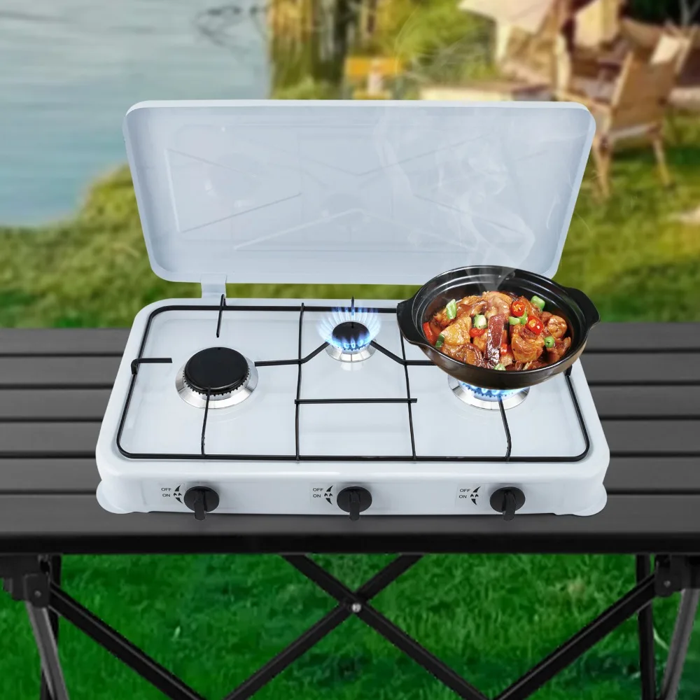 

3 Burner Portable Propane Gas Stove 24 Inch LPG Camping Cooking with Hose for Outdoor Grilling RV Apartment Kitchen