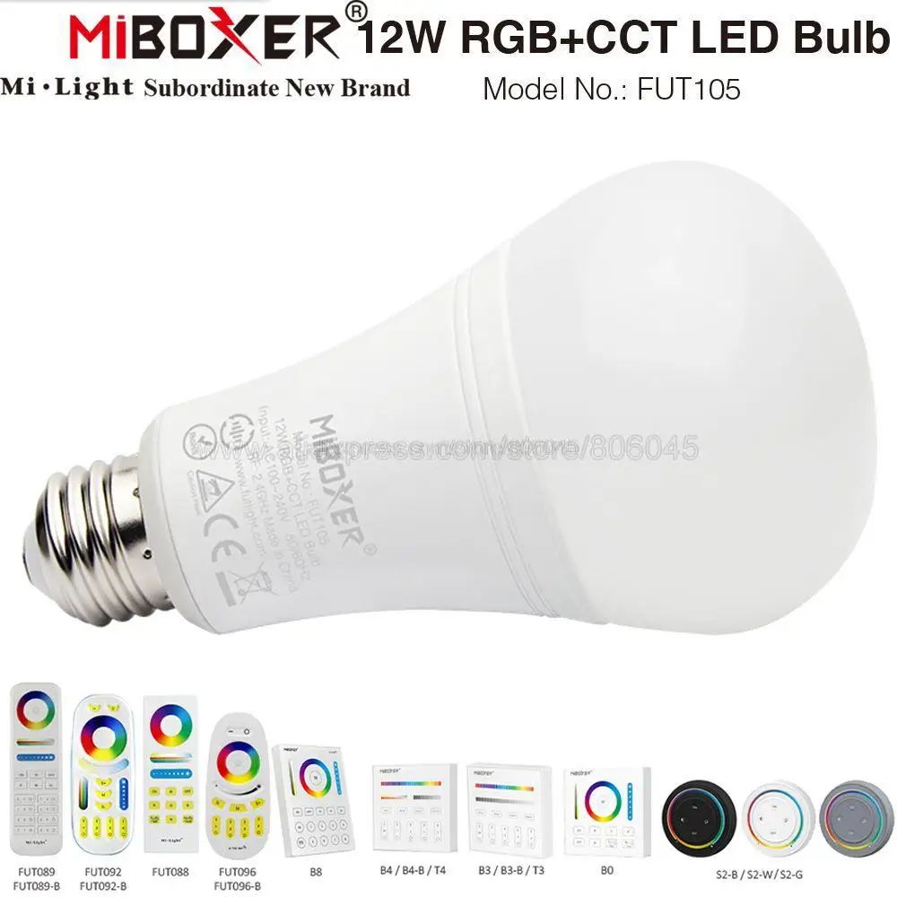 

Miboxer FUT105 AC100-240V E27 Smart 2.4G RF TUYA 12W RGB+CCT Color Temperature/Brightness Adjustable APP Voice Control LED Bulb