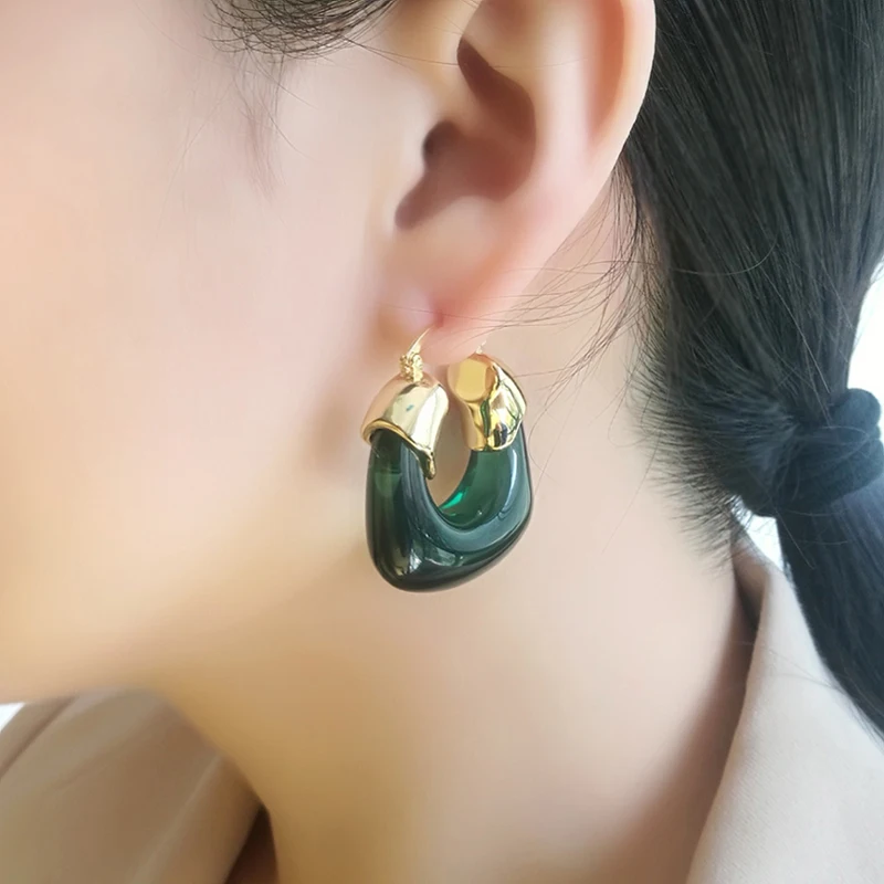 

Женские серьги-кольца из латуни, эффектные ювелирные украшения в стиле панк, вечернее платье, Корейская и японская мода, золото 18 карат, смола