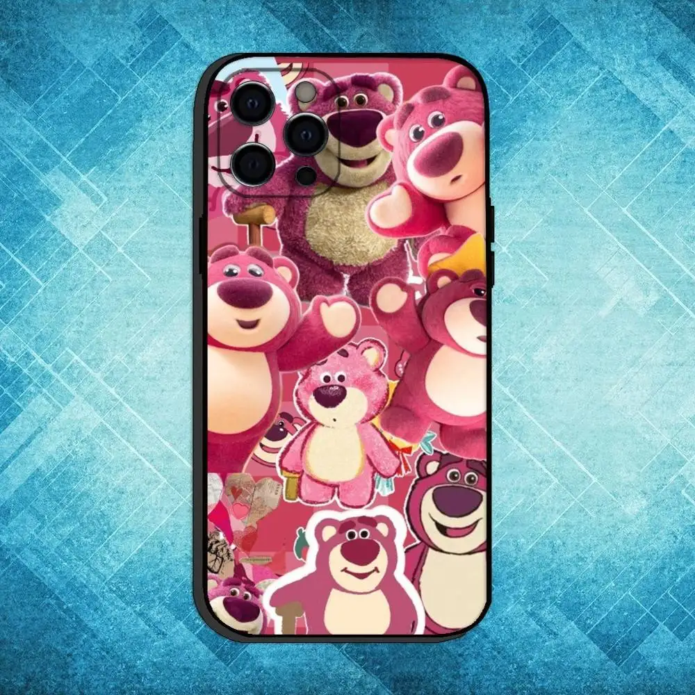 Чехол для телефона S-Strawberry Bear для iPhone 17,16,15,14,13,12,11 Plus, мягкий черный чехол Pro Max