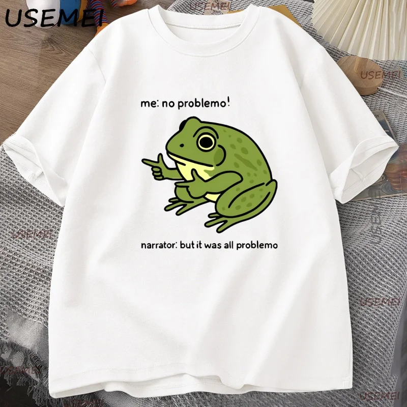 

Забавная футболка Frog Me No Problemo, футболки с графическим рисунком, повседневная хлопковая футболка с круглым вырезом и короткими рукавами, мужская дизайнерская одежда, уличная одежда