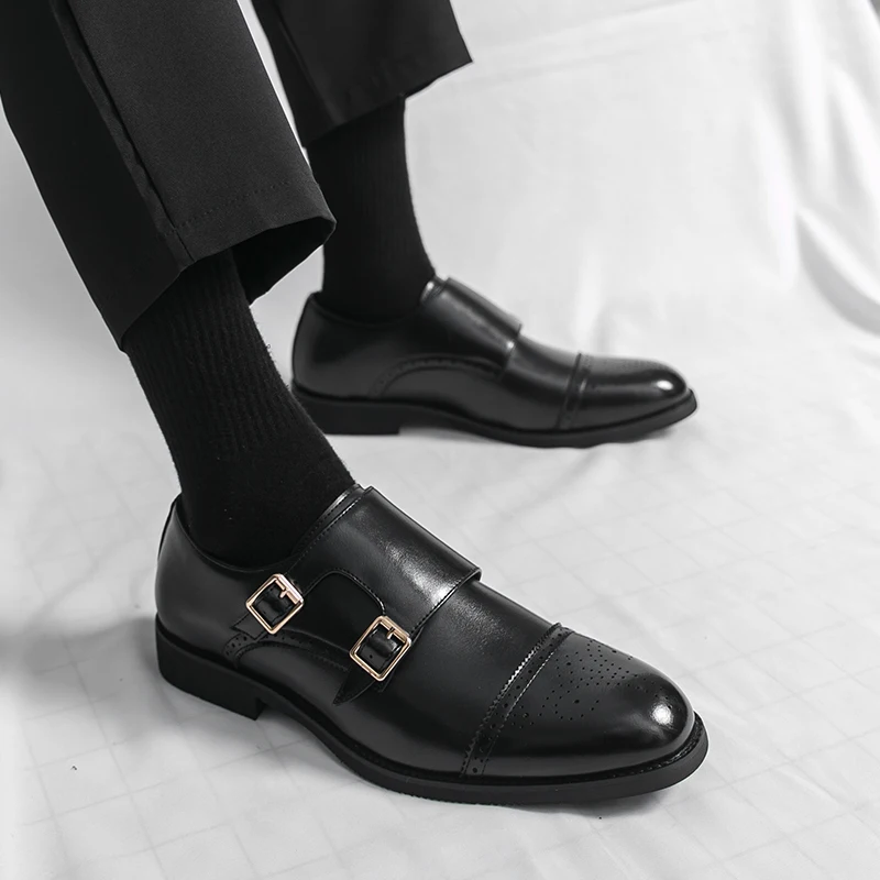 

Men Monk Shoes PU Low Heel Professional Classic Versatile Business Men Shoes Size 38-46