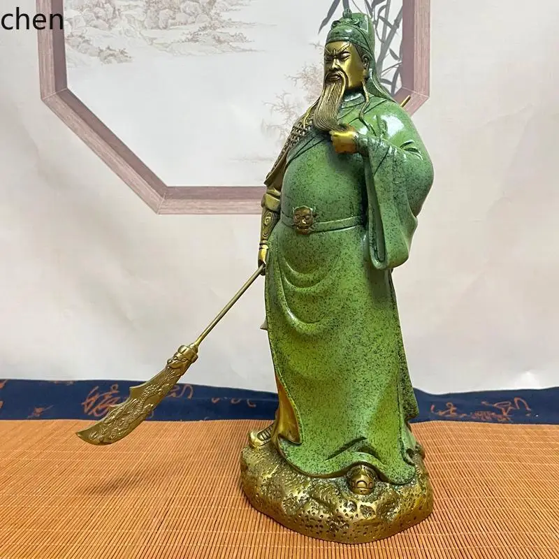 Cz1 green robe guan gong statue martial saint bronze statue ornament bring in wealth and treasure brass martial god opening