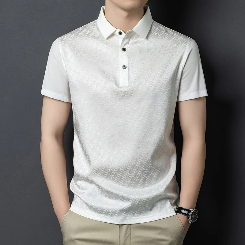 Coolness Smooth Stretchy Polo Shirts For Men Short Sleeve Casual Summer Quality Silk Blends Breathable All Match Polos De Hombre