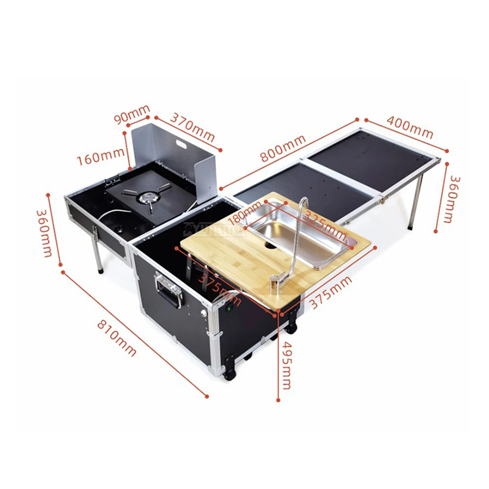 Outdoor movable kitchen Cooking box Storage box table Vehicle-mounted camping outdoor stove Folding table