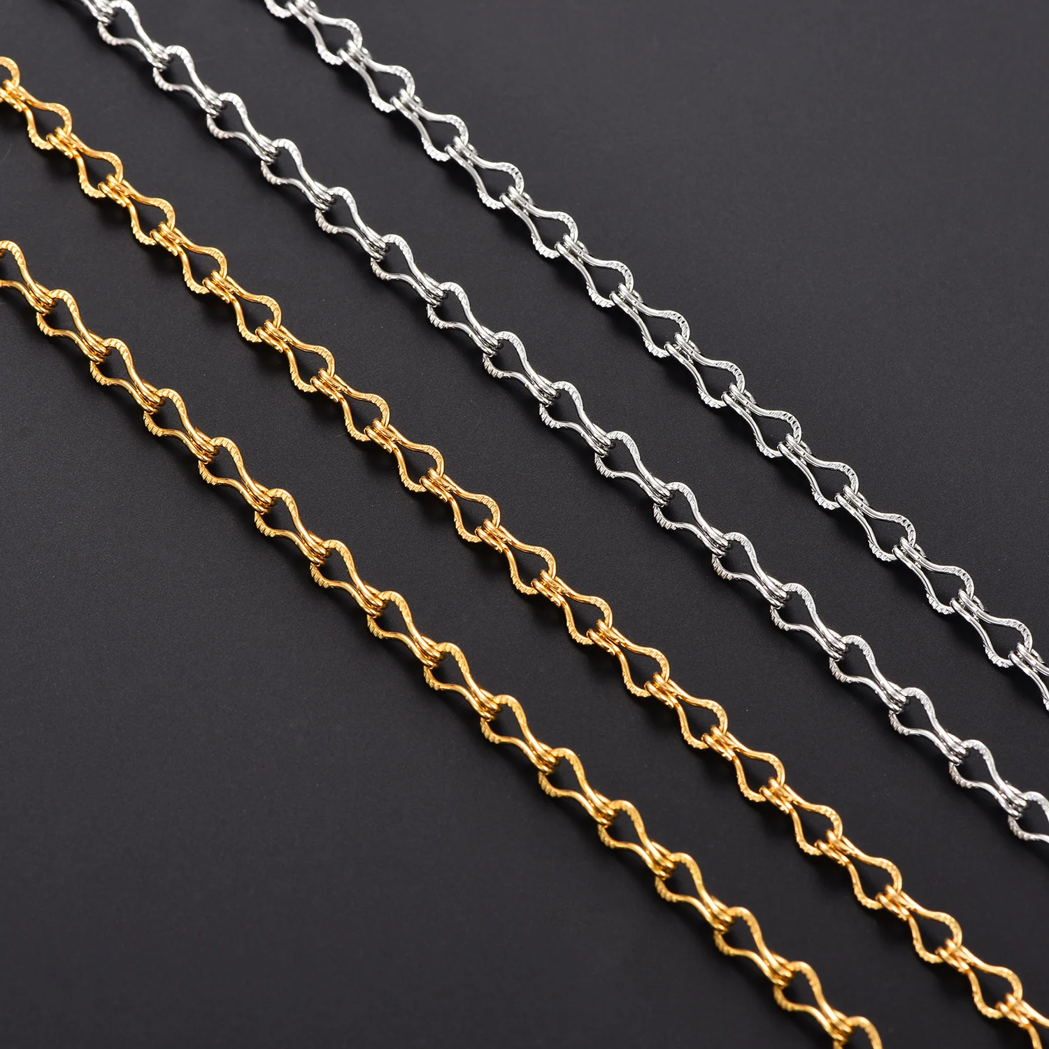 Silber/Goldfarbene Rolo-Langkette aus poliertem Edelstahl, anlaufgeschützte Gliederkette, Metallschmuck, Geschenk für Frauen und Mädchen – Detail 3