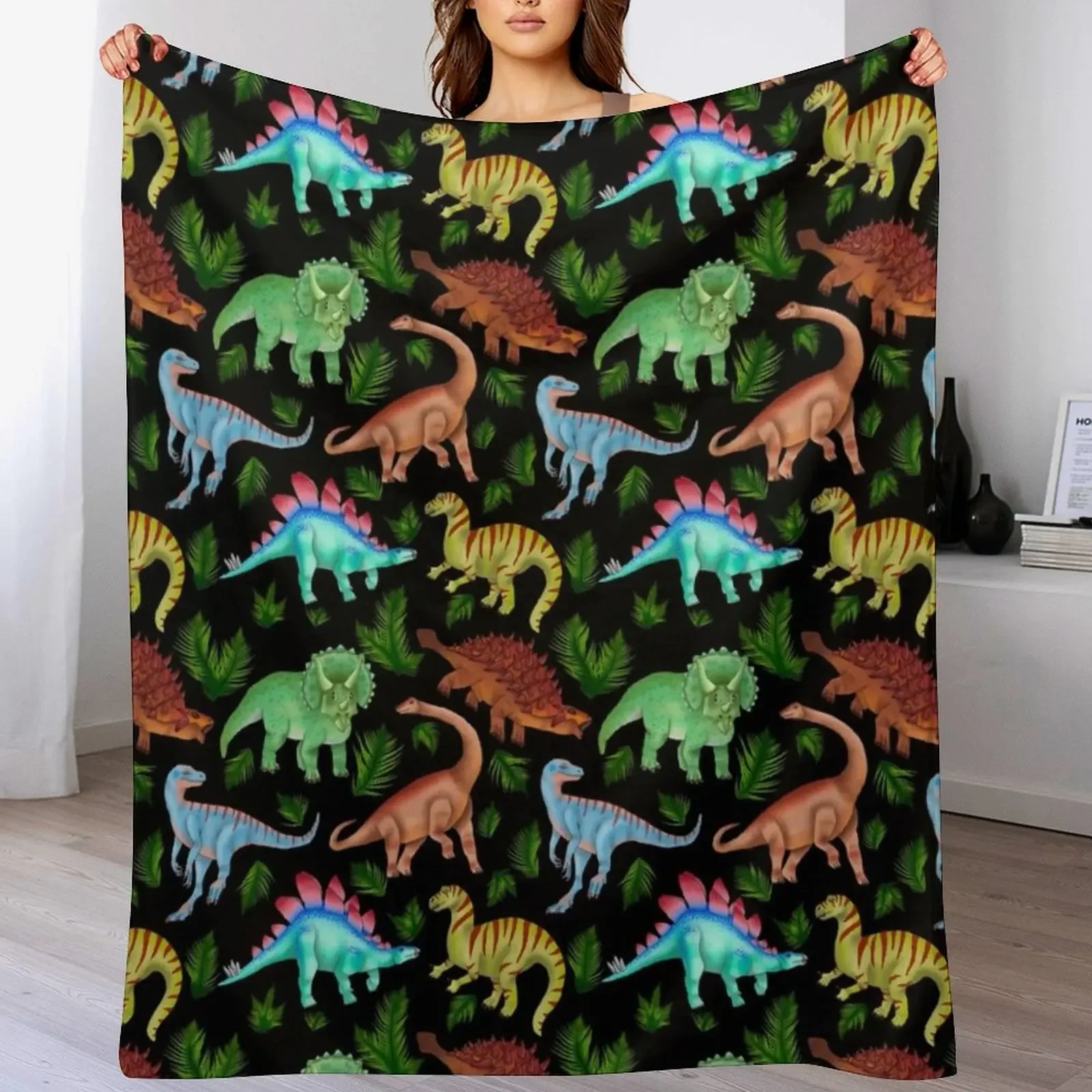 

Black Dinofern Throw Blanket valentine gift ideas Polar Flannel Vintage Blankets